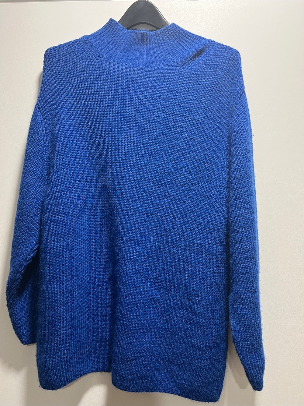 MNG Mock High-Neck Oversized Long Knit Sweater Cobalt Electric Blue Women's XS